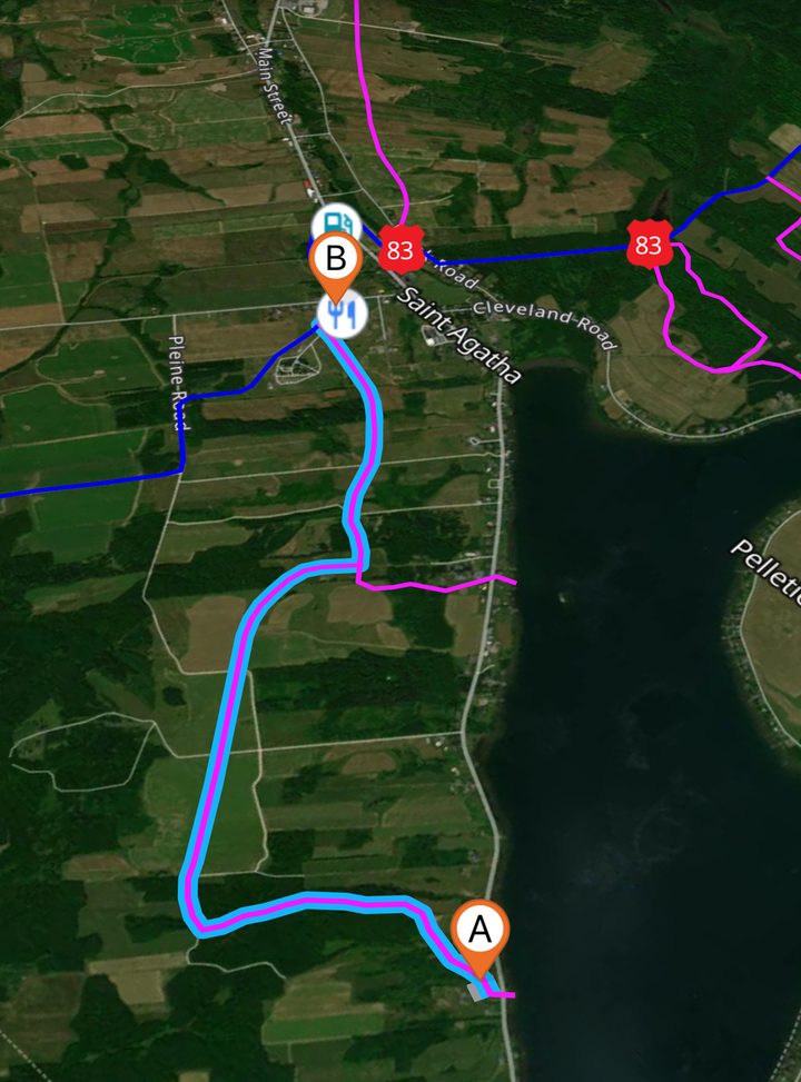 Trail map: route from the house to Saint Agatha village, about 4 miles